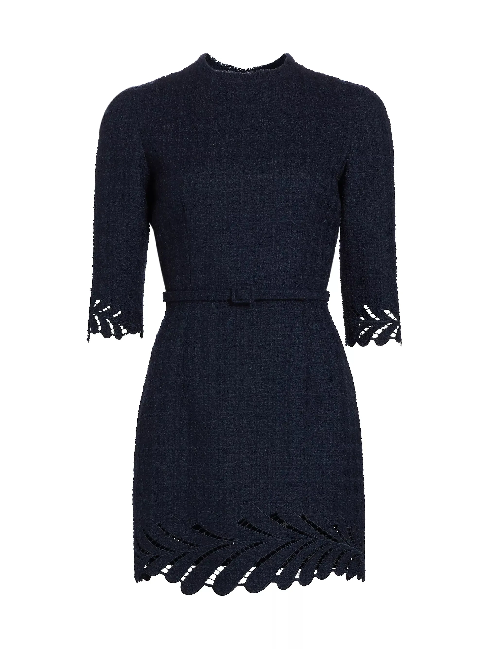 24PE254SOE Fern embroidered 3/4 sleeve tweed dress