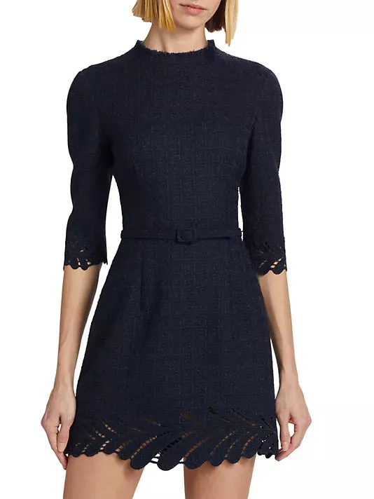 24PE254SOE Fern embroidered 3/4 sleeve tweed dress