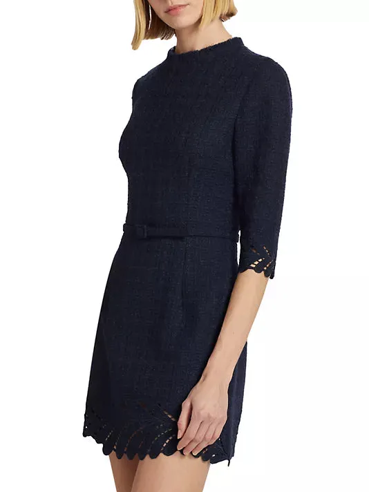 24PE254SOE Fern embroidered 3/4 sleeve tweed dress