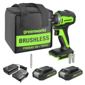 24V 1/4" 1950 in/lbs Brushless Impact Driver Kit w/ (2) 2.0Ah Batteries, Charger, Bits and Tool Bag