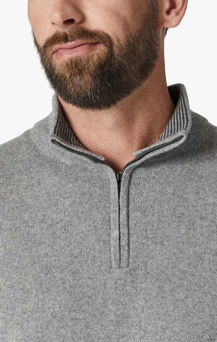 34 Heritage - Chandail Col Zip de Cachemire - Grey Melange