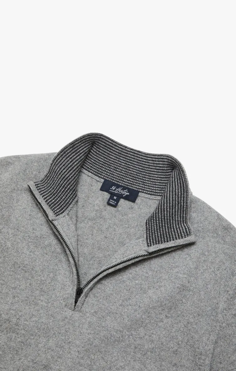 34 Heritage - Chandail Col Zip de Cachemire - Grey Melange