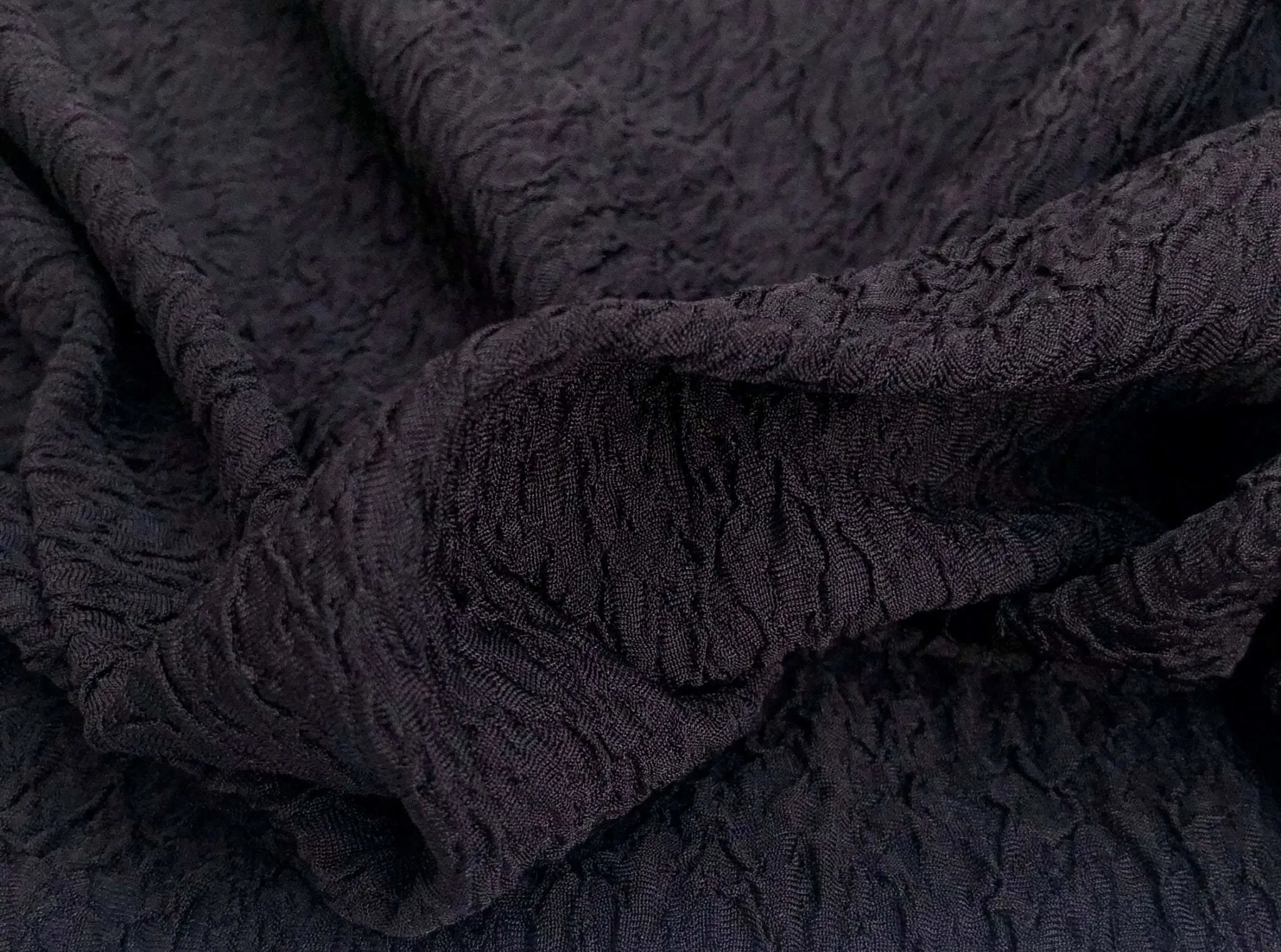 58" Black Polyester Elastane Stretch Wrinkle ESP kDk Knit De Knit Fabric By the Yard