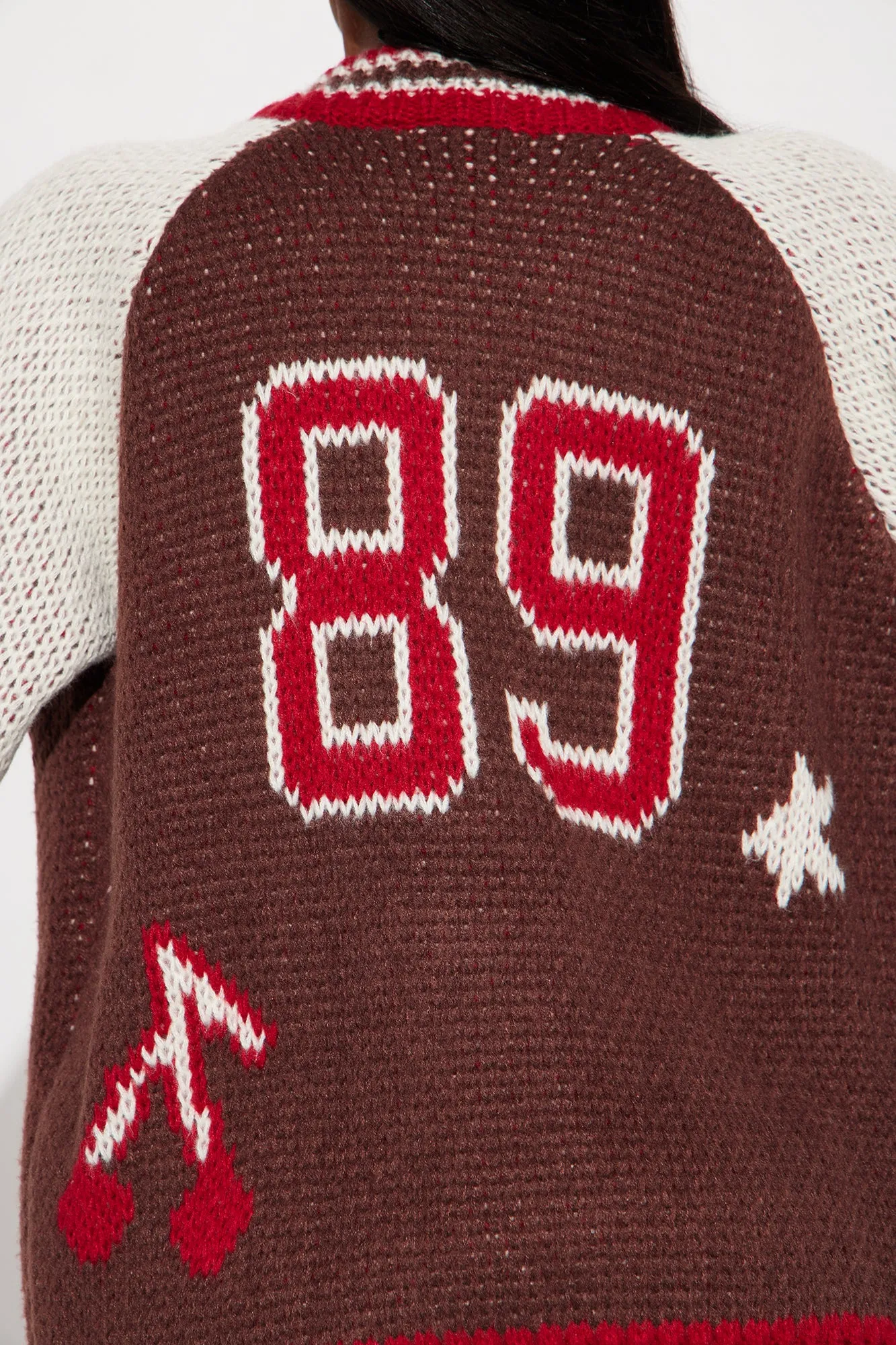 89 Forever Varsity Front Zip Sweater - Brown/combo