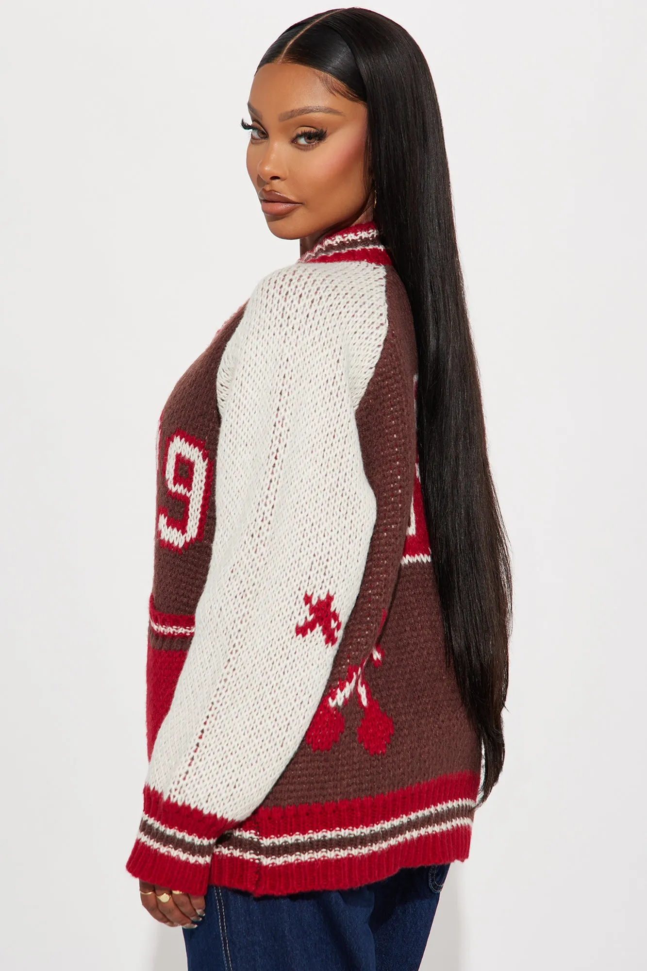 89 Forever Varsity Front Zip Sweater - Brown/combo