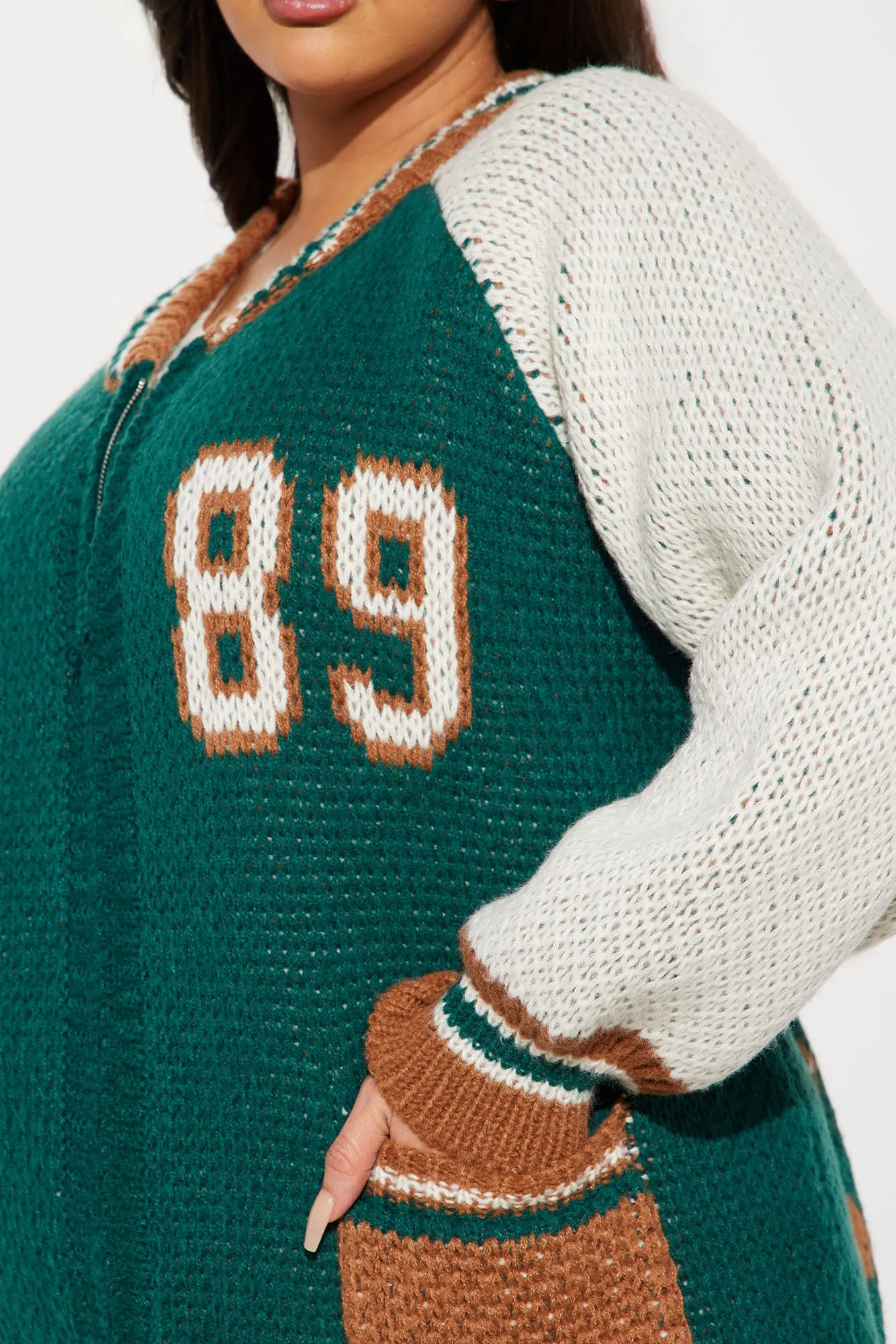 89 Forever Varsity Front Zip Sweater - Hunter