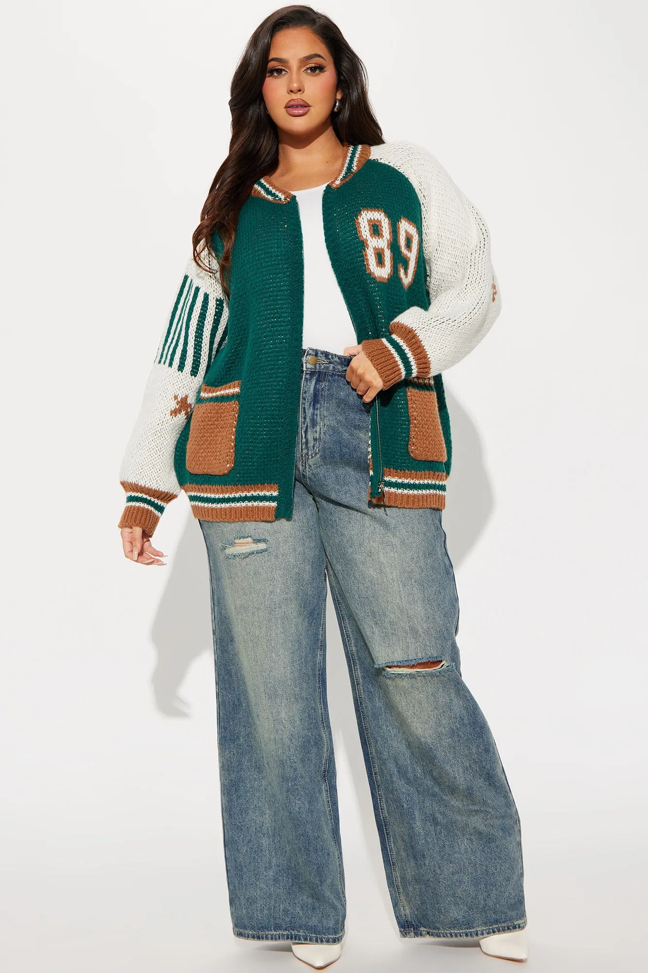 89 Forever Varsity Front Zip Sweater - Hunter