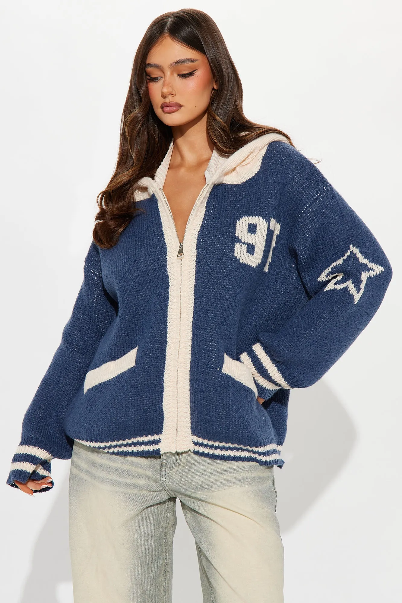 97 Varsity Front Zip Sweater - Navy/combo