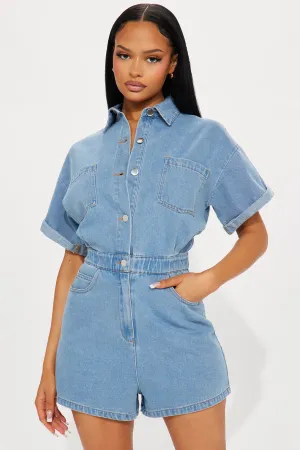 A Good Day Denim Romper - Light Wash