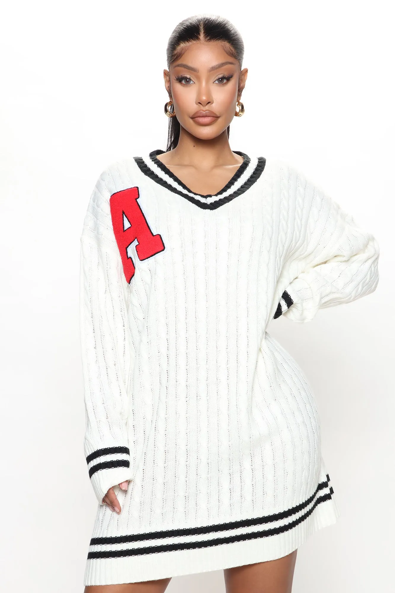 A Team Sweater Mini Dress - White