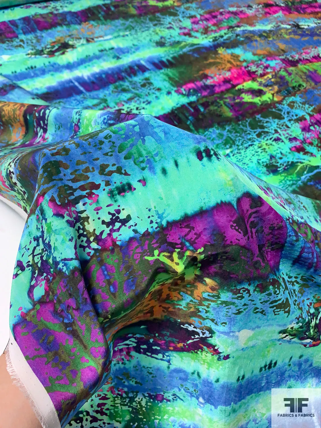 Abstract Aquatic Inspired Printed Silk Crepe de Chine - Multicolor