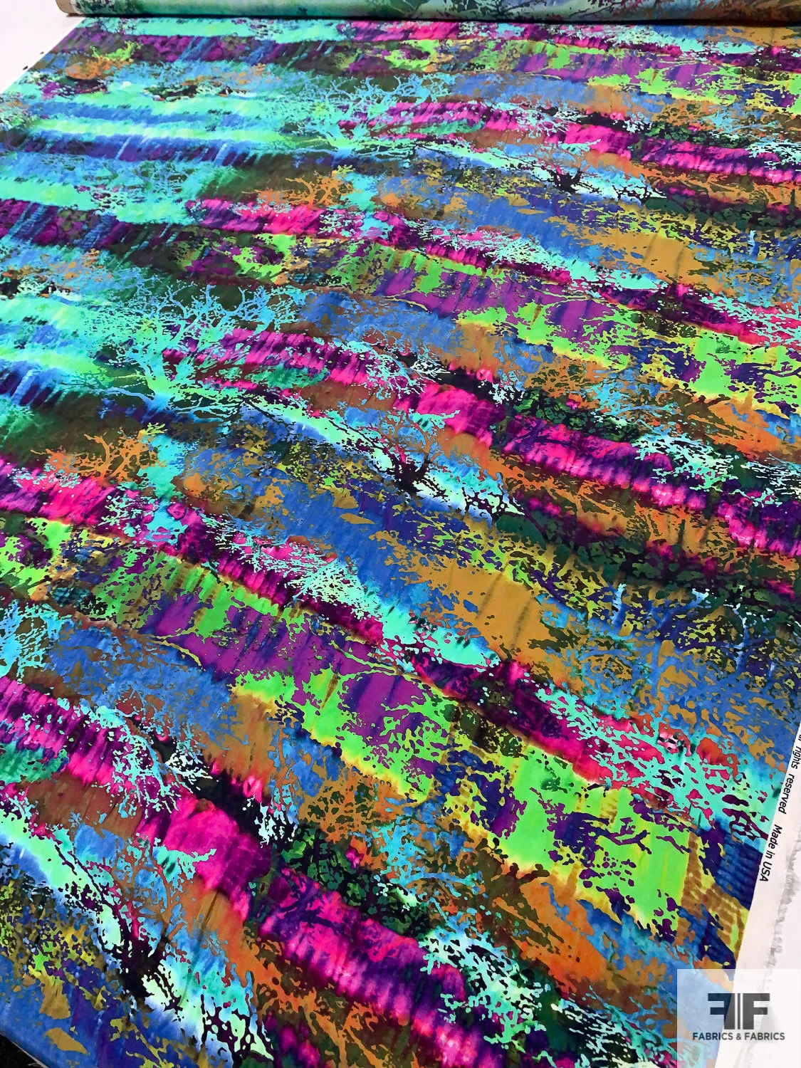 Abstract Aquatic Inspired Printed Silk Crepe de Chine - Multicolor