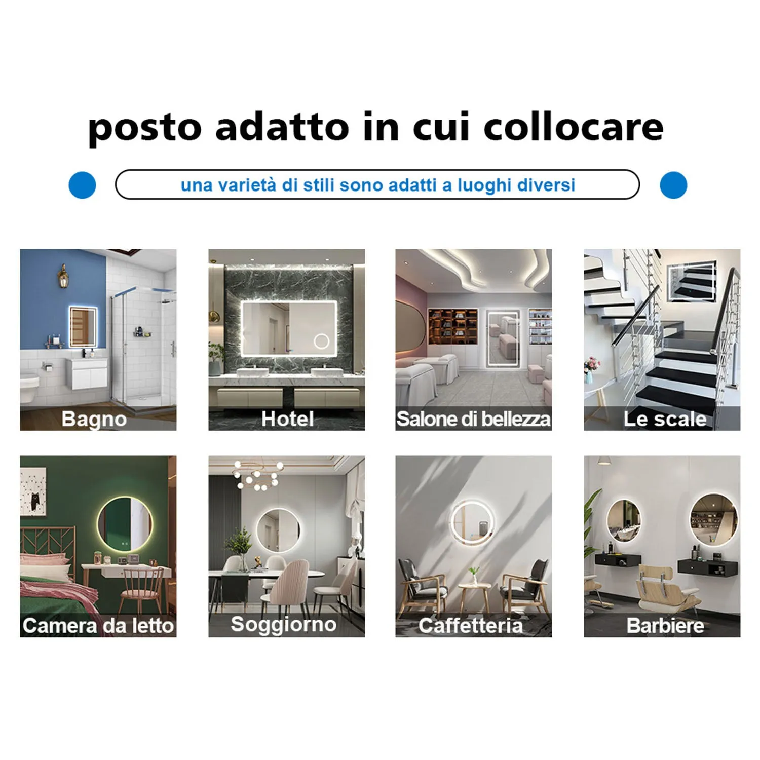 Aica 90/100/120cm Interruttore Tocco, Antiappannamento, Specchio Tondo, IP44, Retroilluminato