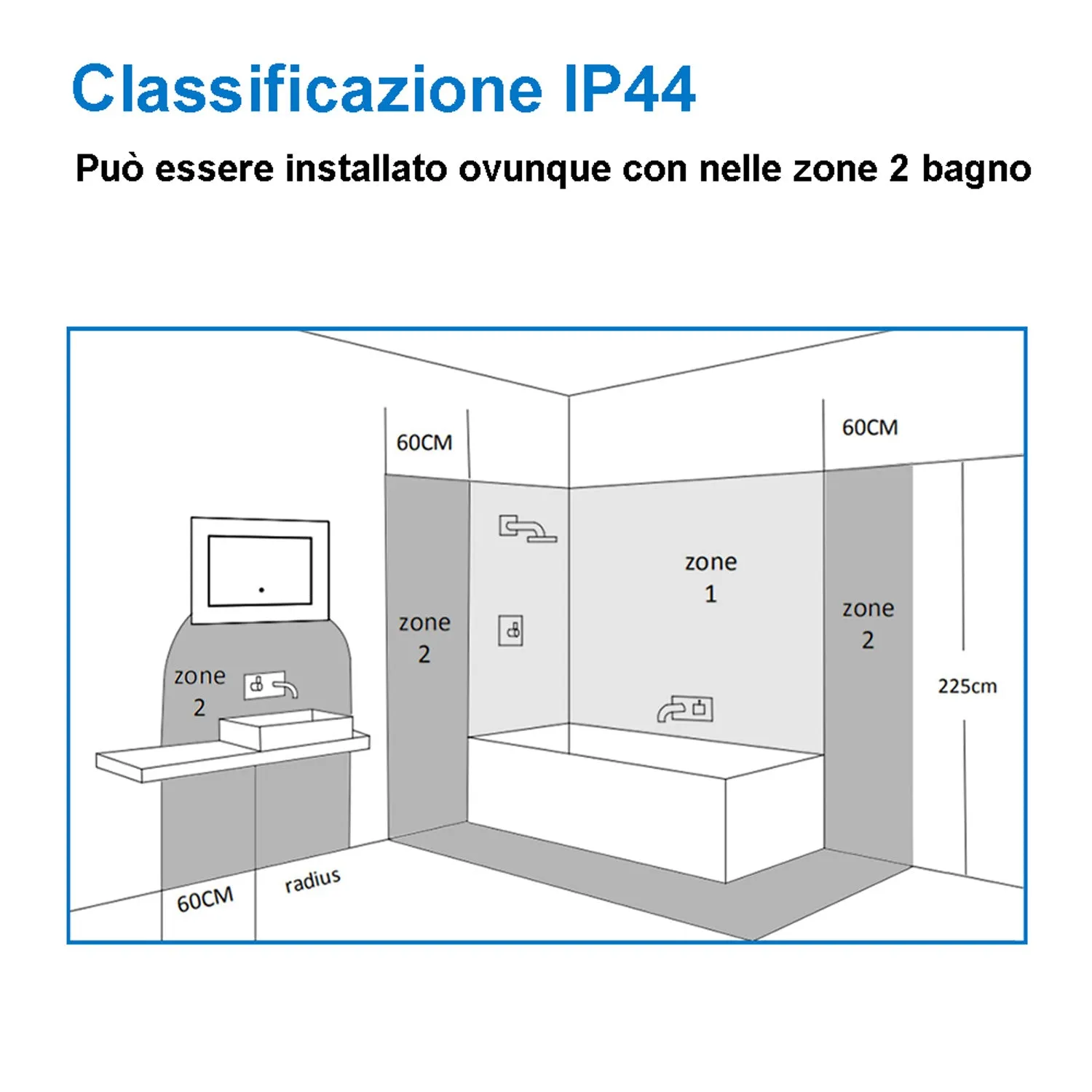 Aica 90/100/120cm Interruttore Tocco, Antiappannamento, Specchio Tondo, IP44, Retroilluminato