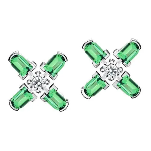 Arch Florale MM Stud Earrings, 18k White Gold with DAVIDOR Arch Cut Green Tourmaline and Brilliant Diamonds