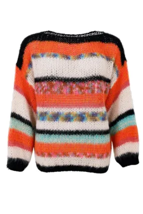 Black Colour - Bcadria Multi Striped Jumper - Orange Mix