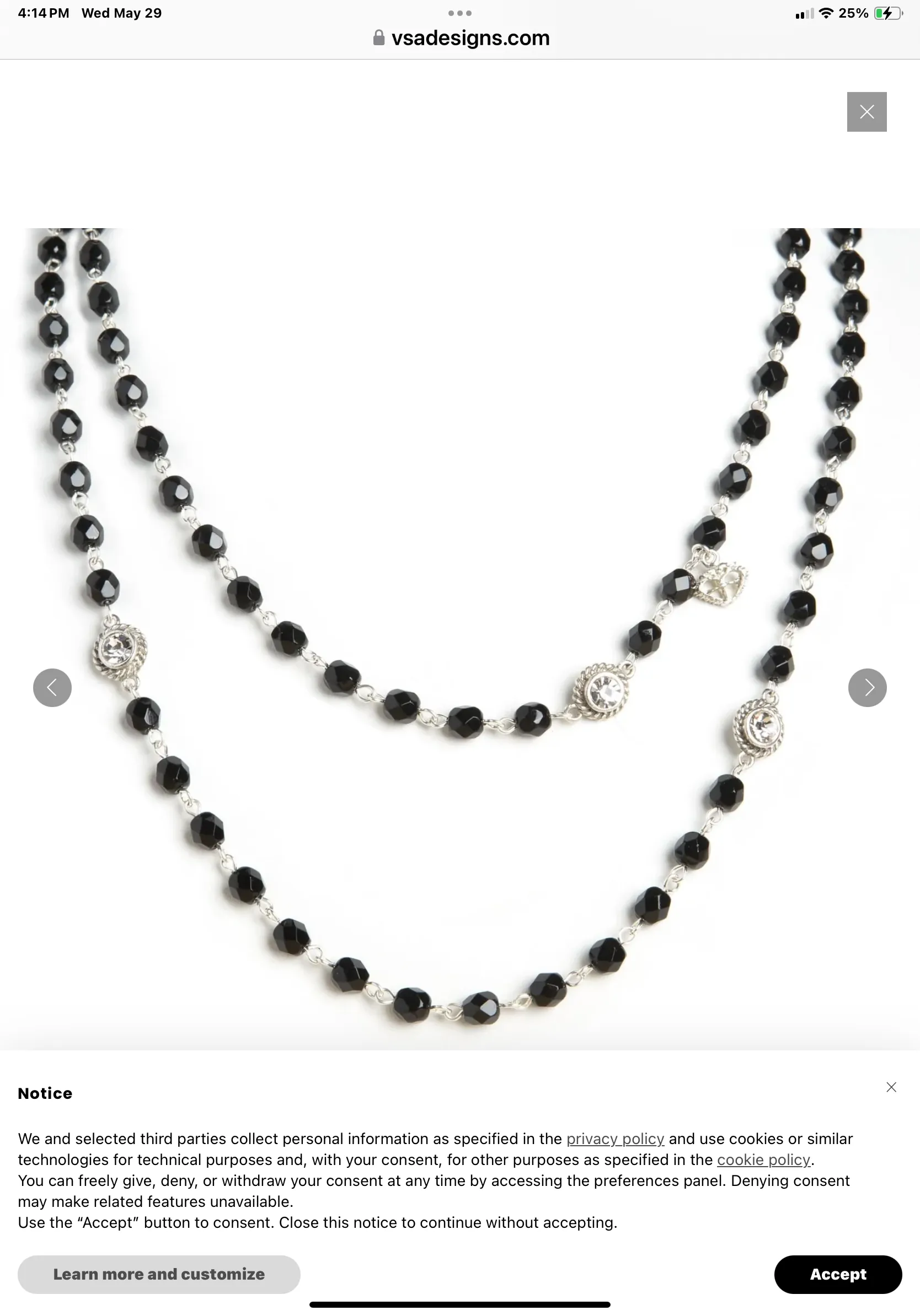 Black Jet Wrap Necklace on Silver