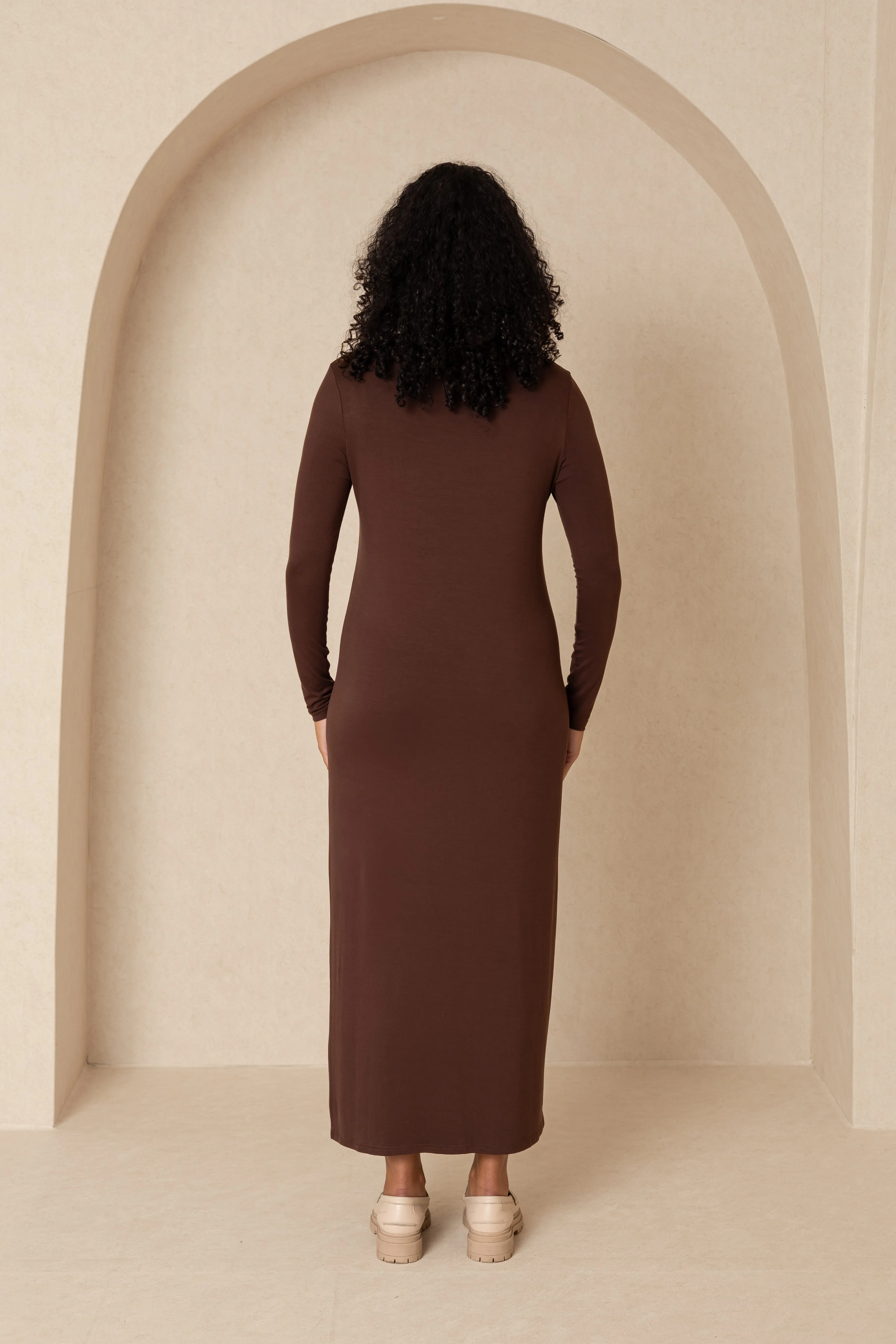 Brown Turtleneck Maxi Dress