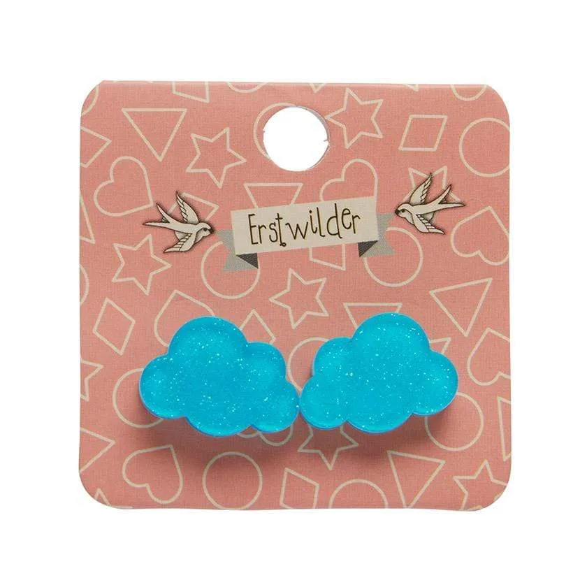 Cloud Glitter Resin Stud Earrings - Blue