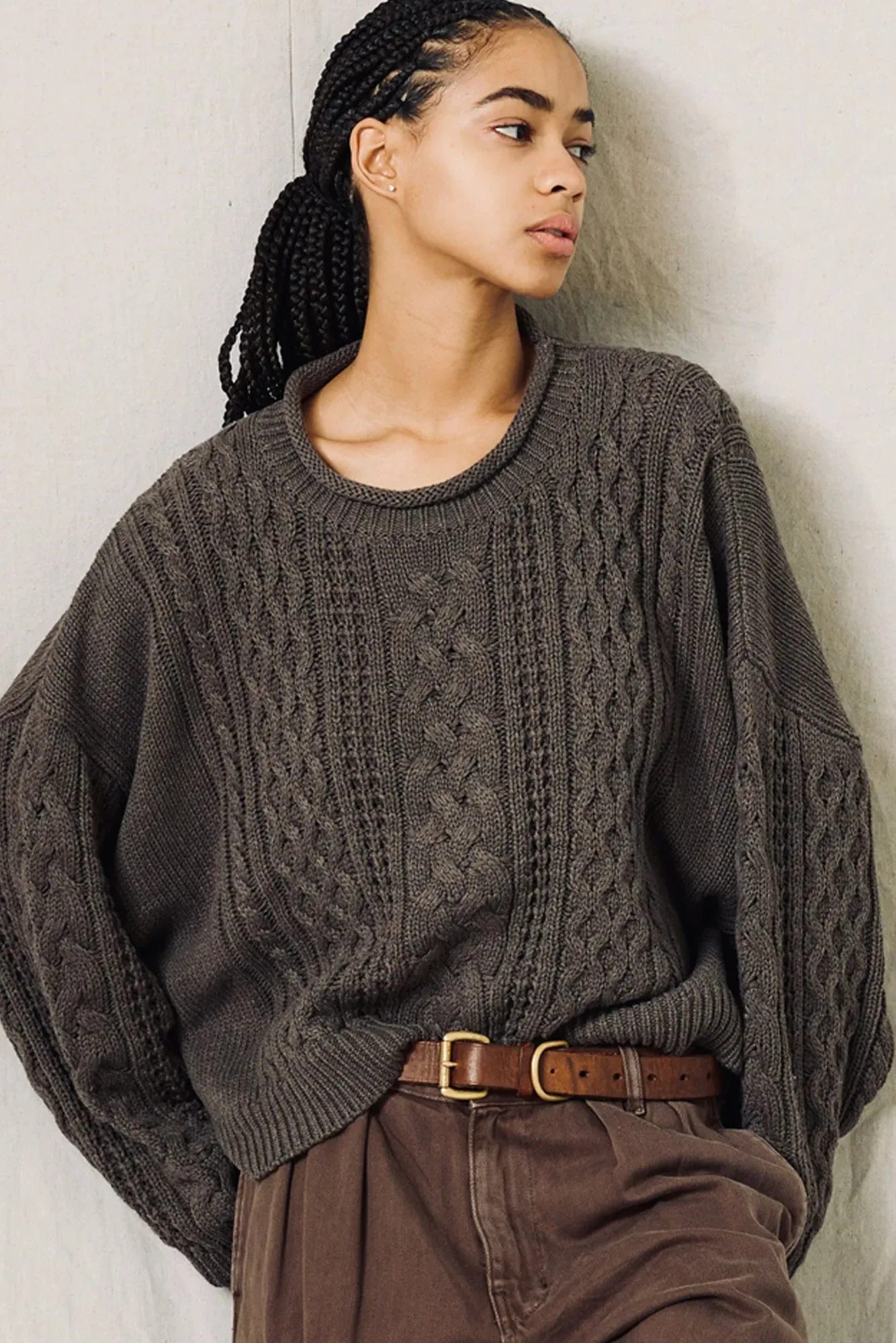 DSWWY0070873 ARAN sweater with rolled neck