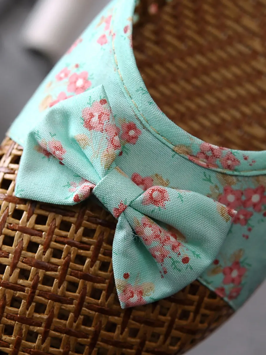 Floral Bowknot Splicing Linen Slippers