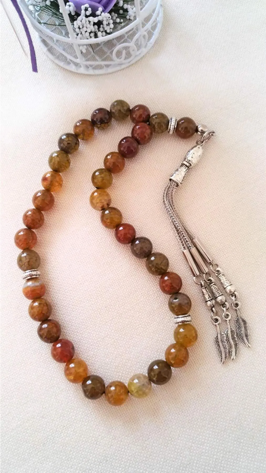 Gift Mixed Agate Natural Stone Rosary For Men