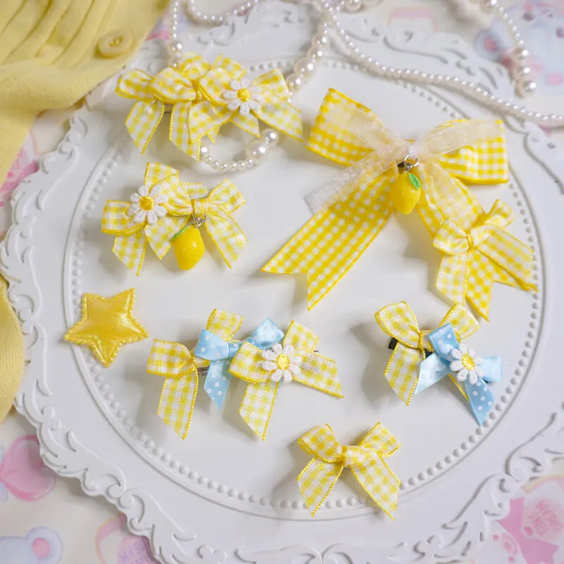 handmade Lemon yellow Plaid Bow hairpin BY0077