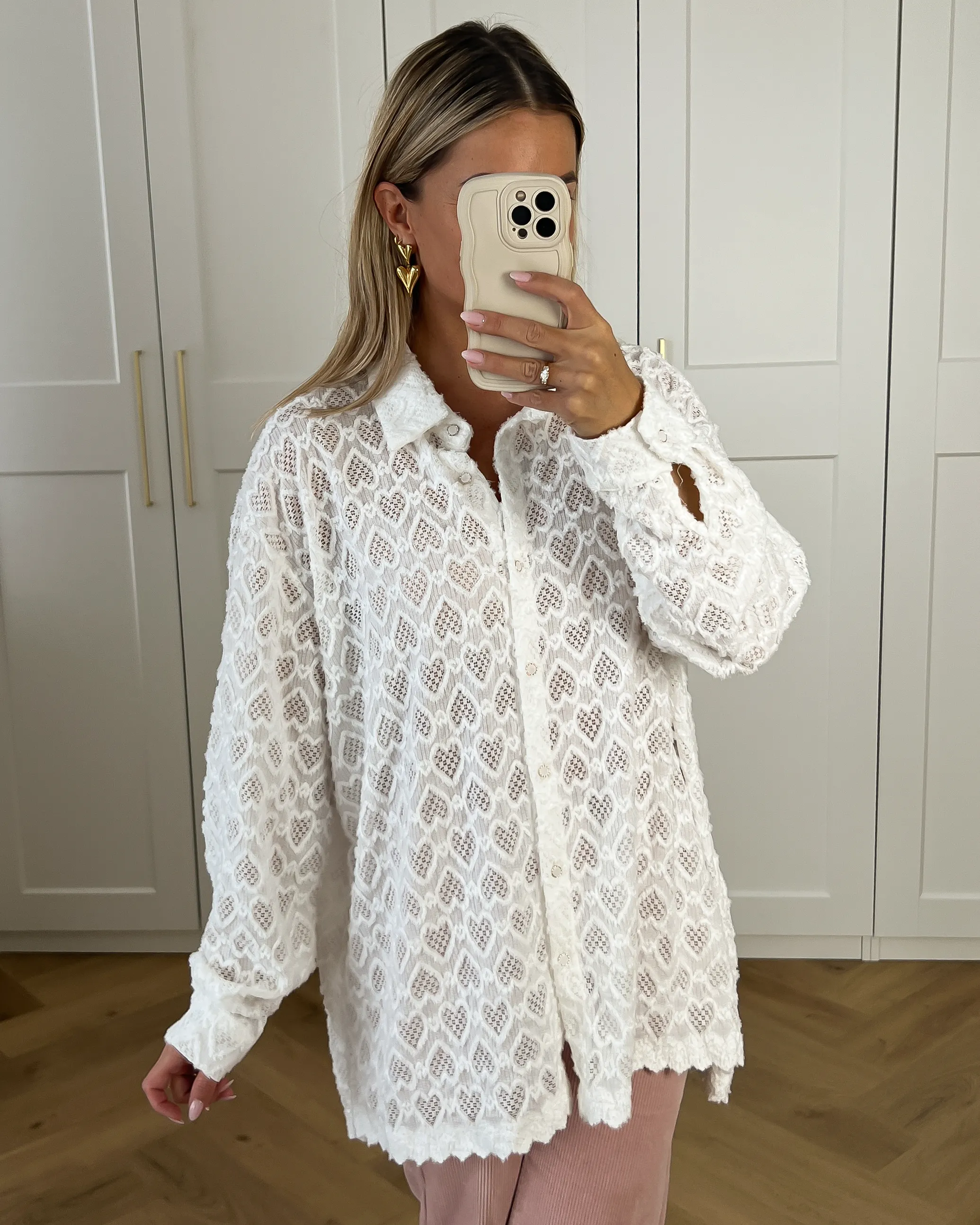 HARPER - Heart Pattern Sweater Blouse Top in White