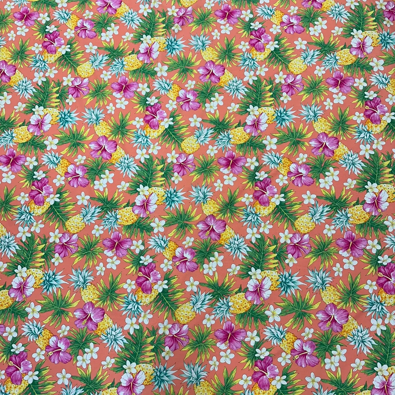 Hawaiian fabric with Pineapple, hibiscus and plumeria