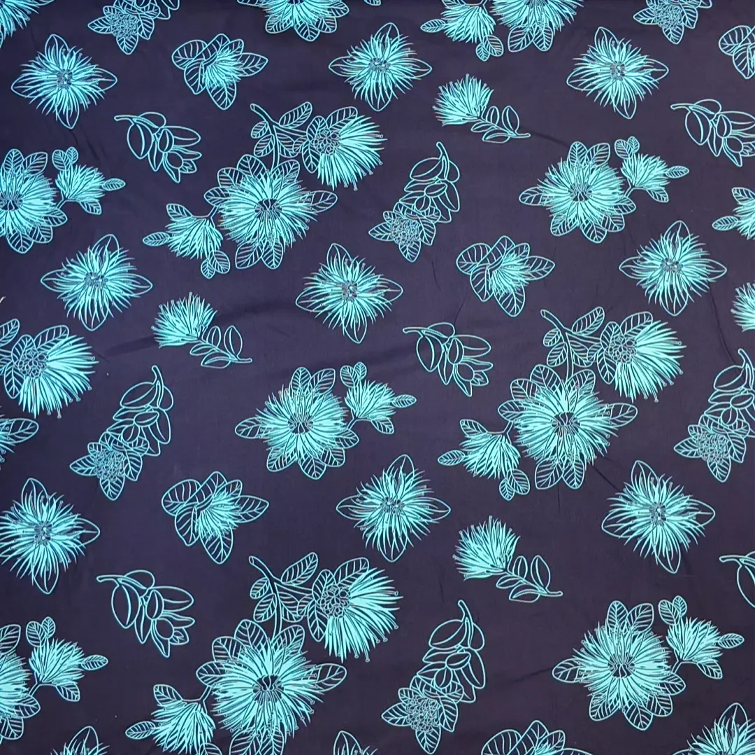 Ohia Flower Print Hawaiian Fabric - Navy