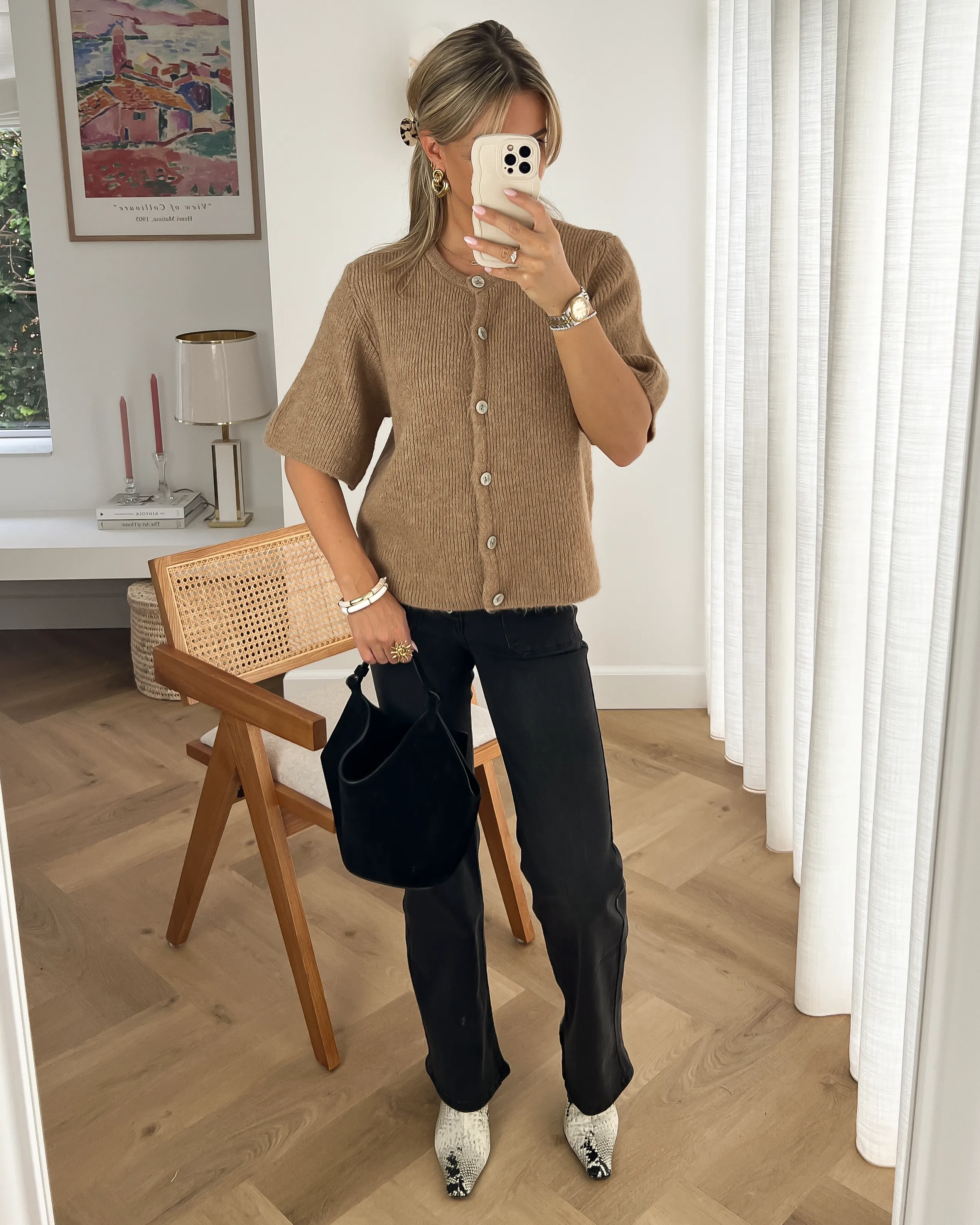 SALLY - Short Sleeve Cardigan in Camel