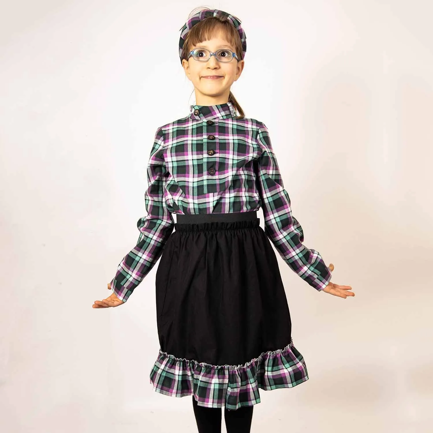 Zwarte rok met tartan detail in rood en groen